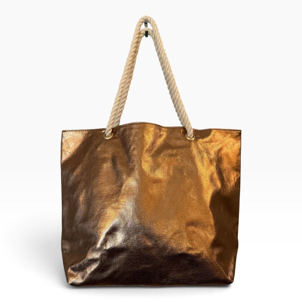 Roberto Cavalli Parfum Metallic Gold Tote Bag Rope Handle Beach Shopper NWOT